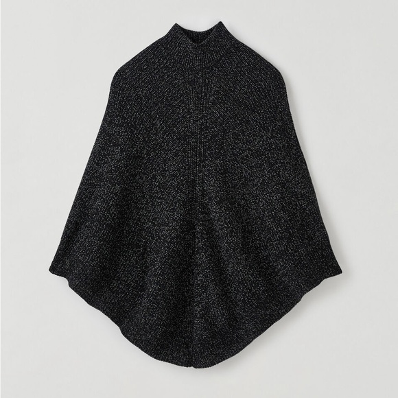 Roots Sweaters - Roots Snowy Fox Poncho Twisted Cotton Yarn Mock-Neckline OS Ribbed Knit New